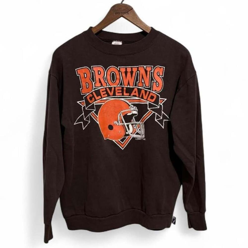 Logo 7 Cleveland Browns Sweatshirt Size L 90s NFL Football Vintage Brown